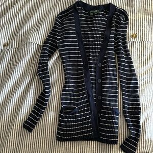 Ralph Lauren navy and white striped button front cardigan